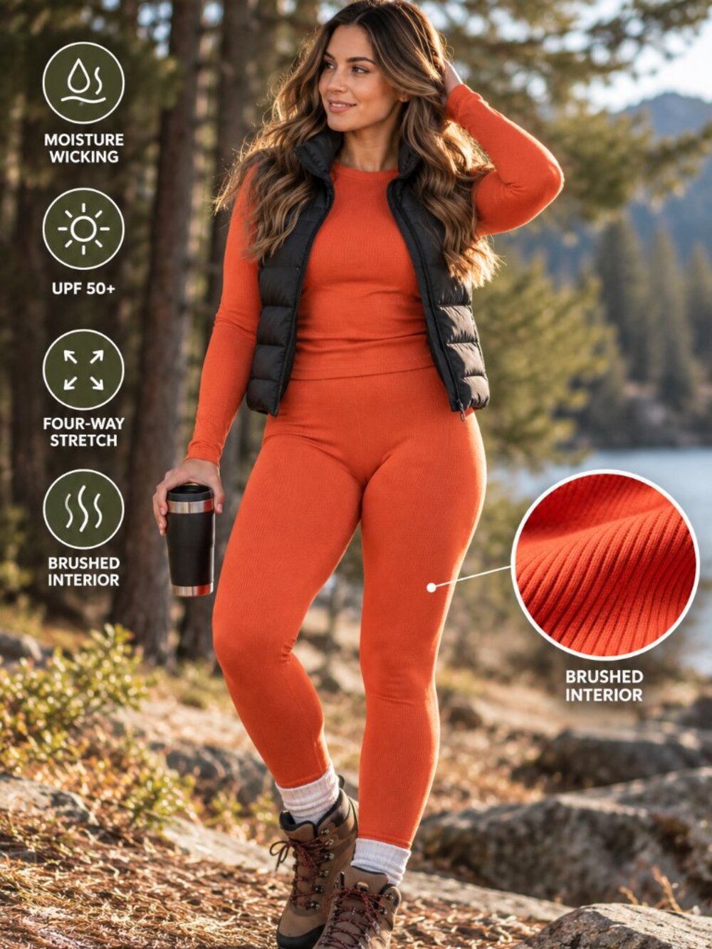 Ozark Trail Women's Seamless Base Layer Leggings Medium Coral Thermal Warmer